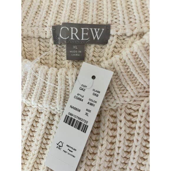 J Crew Heritage Cotton Fisherman Crewneck Sweater Womens XL Natural Cream Crop - Picture 5 of 6